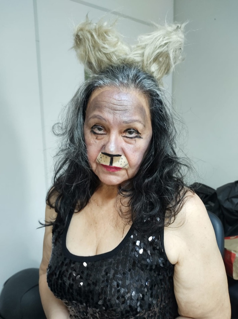 Grizabella, a gata glamourosa.Por Priscilla Detmering, em 07 de dezembro de 2023, por ocasião do I ENAJ60+, na SEAD-UFPB. Projeto Promoção De Ações Para o Envelhecimento Ativo.